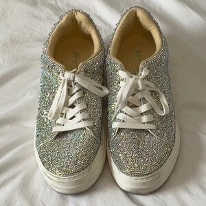 Betsey Johnson Silver Glitter Sneakers with White Laces